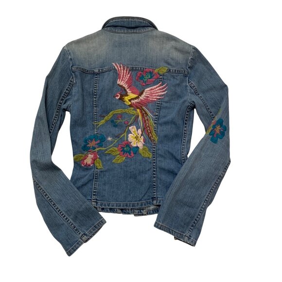 Allen B. By Allen Schwartz Jackets & Blazers - VTG Peacock Embroider Jean Jacket Extra Long Sleeves Y2K Fairygrunge dopamine